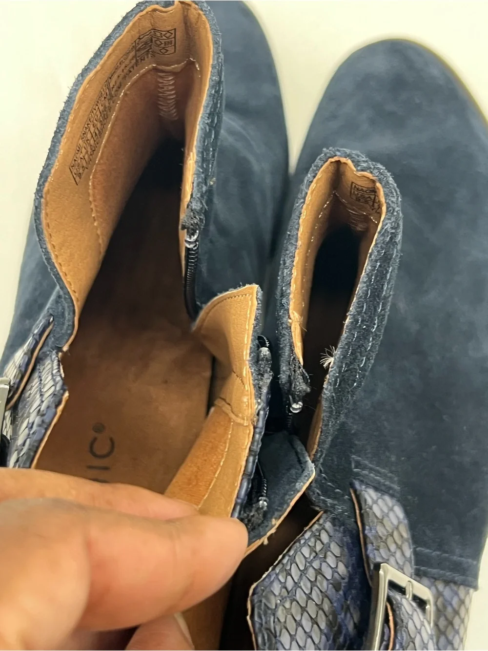 Vionic Navy Suede Ankle Booties with Side Zip
